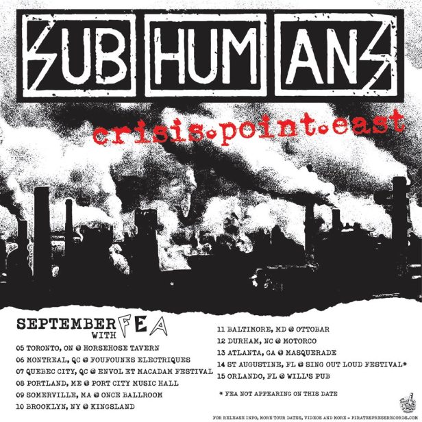 Subhumans - Crisis Point album tour - US and Canada dates