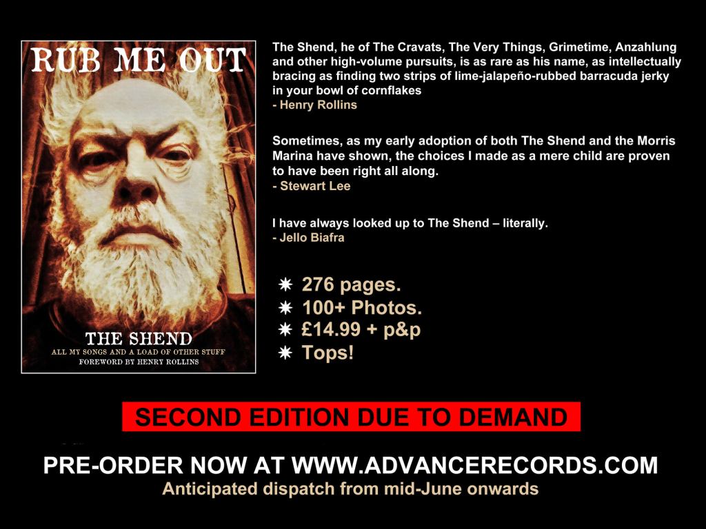 Flyer for the second edition of Rub Me Out, a book written and compiled by The Shend, and published by June 2021