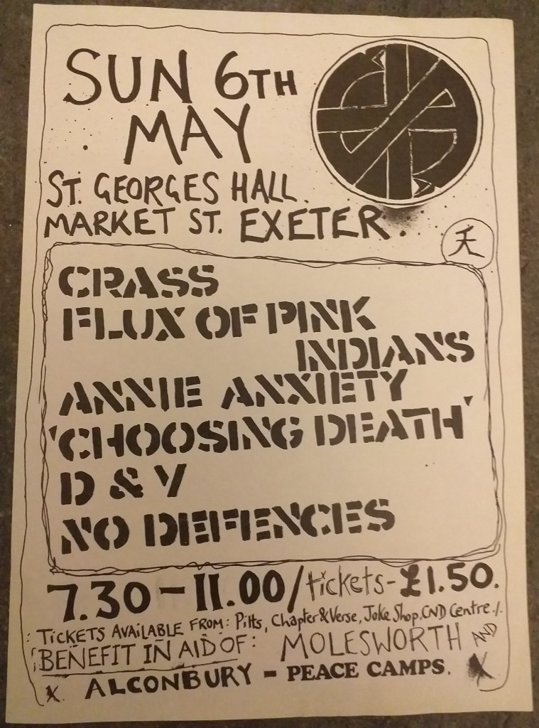 Poster for Crass gig at St George's Hall, Exeter, 6 May 1984