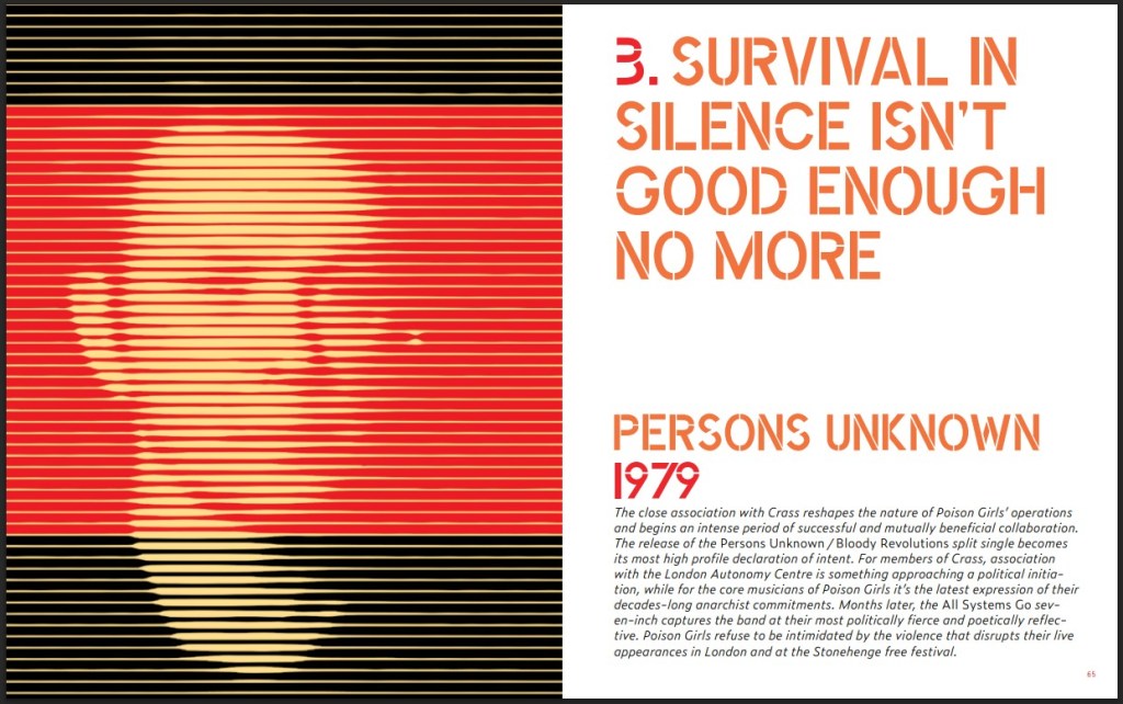 The opening two pages of chapter 3 from the Poison Girls book Persons Unknown: The Story of Poison Girls