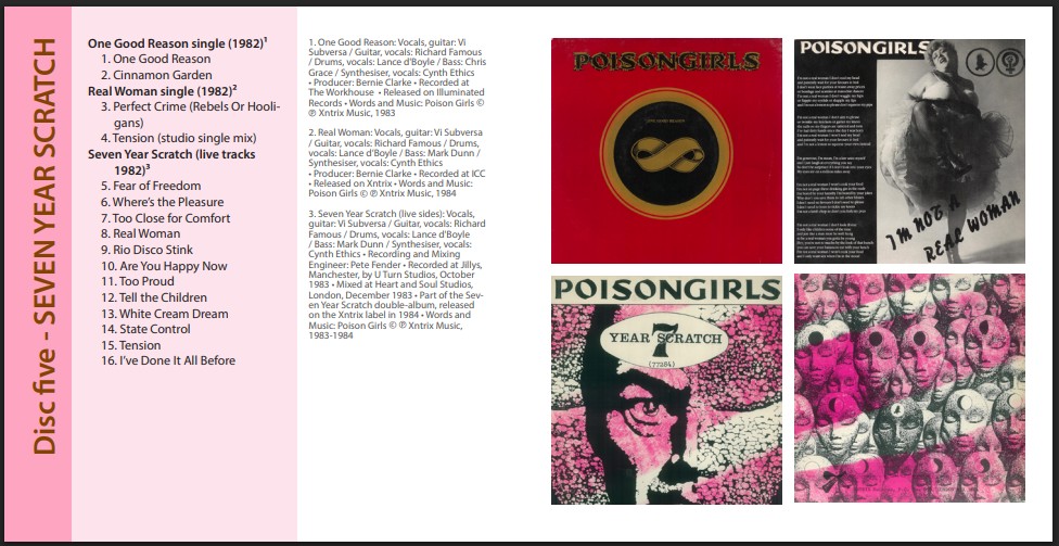 Image of the booklet double-spread for disc five of the Poison Girls CD box set Persons Unknown