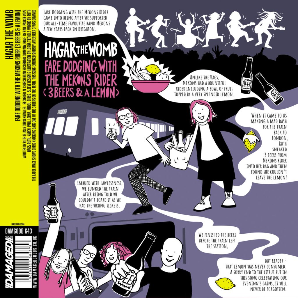 Artwork of Hagar the Womb's side of the 2026 split single with Mekons on Damaged Goods